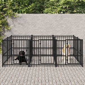 The Living Store Hondenhok kennel - 291 x 193.5 x 100 cm - Zwart Stalen hondenhok met stangen voor ventilatie - stevige constructie en scharnierende deur