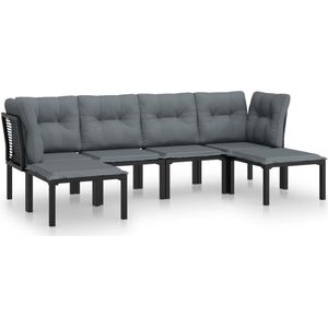 vidaXL 6-delige Loungeset Poly Rattan Zwart Loungeset - Tuinset - Loungehoek - Buitendining - Tuinmeubel