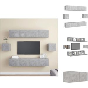 vidaXL TV-meubelset - Wandbevestiging - Betongrijs - 4x 80x30x30cm - 2x 30.5x30x30cm - Kast