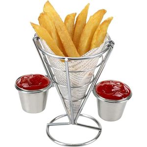 Content Plating - Frieten Stand Buffet Kegel Snacks Display - Frietjes Manden Kegel Snack - Gebakken Kip Vertoningsrek - Frietjes Voedsel Standhouder - Gebakken Chips Metalen Draadmand (Dubbele Kop) .