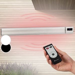 Blumfeldt Cosmic Beam Plus - terrasverwarmer, infraroodstraler, donkerstraler, IR Comfort Heat, instelbare temperatuur 5-45 ° C, beschermingsklasse IP44, uitschakeltimer, 2.400 W, geschikt voor wand- of plafondinstallatie, afstandsbedieningwit