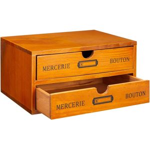 Ladekast van hout met 2 vakken, mini-commode in Franse vintage-stijl, bruin, 25 x 18 x 13 cm