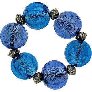 Behave Blauwe elastische glaskralen armband