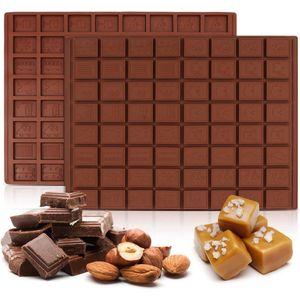 2 stuks siliconen vorm chocolade, chocoladevorm met 64 verdiepingen, anti-aanbaklaag chocoladevormen, mini siliconen vorm voor het maken van chocolade, cake, gelei, koepelmousse