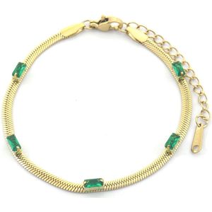 Armband Dames - Zirkonia - RVS - Verstelbaar 16-21 cm - Goudkleurig en Groen