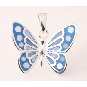 Zilveren vlinder hanger met blauwe schelp