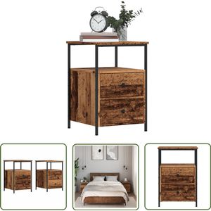 The Living Store Nachtkastjes 2 st 34x35,5x50 cm bewerkt hout oud houtkleurig - Nachtkastjes - Houten Nachtkastjes - Vintage Nachtkastjes - Slaapkamer Meubilair - Opbergkastjes