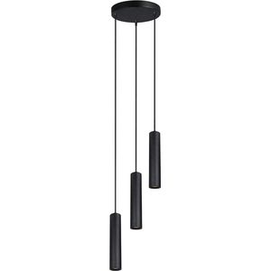 Olucia Nadi - Moderne Hanglamp - 3L - Metaal - Zwart - Cilinder - 24 cm