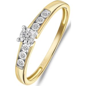 Lucardi Dames ring met 7 diamanten (0,05ct) - Ring - Cadeau voor vrouwen - 14 Karaat Goud - Geelgoud