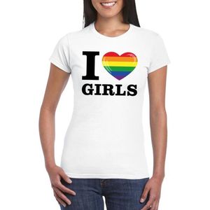 I love grils regenboog t-shirt wit dames - Gay pride shirt L
