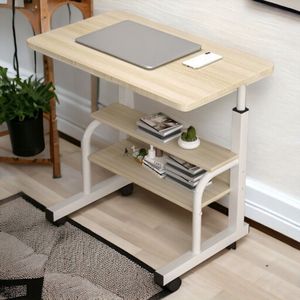 Mobiele Bureau | Laptop bijzettafel | Sta bureau voor laptop tafel voor thuis | Bureau Op Wielen | thuiskantoor | Hout | (80cm * 40cm)