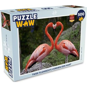 Puzzel Twee flamingo's vormen een hart - Legpuzzel - Puzzel 500 stukjes