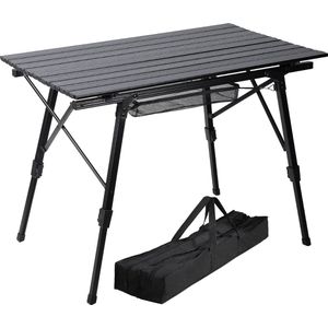 Campingtafel Klaptafel in hoogte verstelbare - Aluminium - 91 x 50 cm - Met Tas - oprolbaar tafelblad - Zwart - Tuintafel - Kampeertafel - Camping Klaptafel