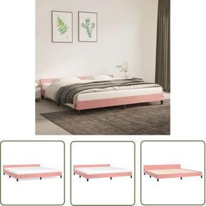 The Living Store Bedframe Roze - Fluwelen Stof - Ondersteunende Poten - Multiplex Lattenbodem - Afmetingen 203x206x50 cm - Matras Niet Inbegrepen