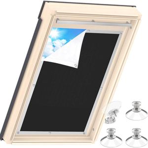 Dakvenster verduisteringsrolgordijn - UV en zonwering - zonder boren - 100% ondoorzichtig - zwart - 96 x 100 cm zonwering zuignap