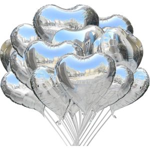 20 stuks hartballonnen zilver, folieballon hart, heliumballonnen, folieballonnen, heliumballonnen, heliumfolieballonnen, bruiloftsdecoratie, doop, babyshower, verjaardagsdecoratie, vrouwen en mannen, zilver
