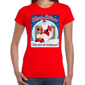 Fout Kerstshirt / t-shirt  - Merry shitmas who stole the toiletpaper - rood voor dames - kerstkleding / kerst outfit L