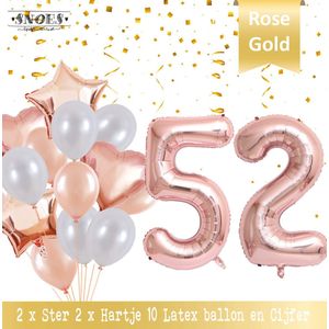 Cijfer Ballon 52 Jaar Rose Gold Pearl Boeket * Hoera 52 Jaar Verjaardag Decoratie Set van 15 Ballonnen * 80 cm Verjaardag Nummer Ballon * Snoes * Verjaardag Versiering * Kinderfeestje * Château Rose* Nummer Ballon 52 * Rose