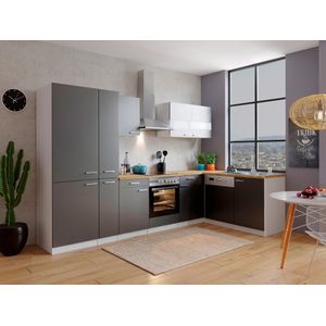 Hoekkeuken 310  cm - complete keuken met apparatuur Malia  - Wit/Grijs - soft close - keramische kookplaat - vaatwasser - afzuigkap - oven  - spoelbak