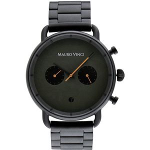 Heren horloge zwart staal - Mauro Vinci Gunmetal black - grijs - oranje met lederen bewaardoos - Leisure line 420 stalen horloge met Japans binnenwerk