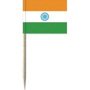 50x Cocktailprikkers India 8 cm vlaggetje landen decoratie - Houten spiesjes met papieren vlaggetje - Wegwerp prikkertjes