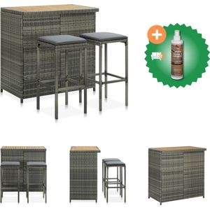 vidaXL 3-delige Barset poly rattan grijs - Set tafel en stoelen - Inclusief Houtreiniger en verfrisser