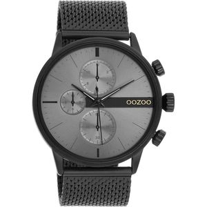 OOZOO Timepieces - Zwarte horloge met zwarte metalen mesh armband - C11104