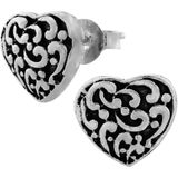 Zilveren oorbellen | Oorstekers | Zilveren oorstekers, bewerkt hart met geoxideerde delen