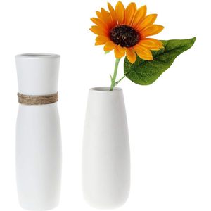 20 cm hoge keramische vaas wit set van 2, tafeldecoratie bloemenvaas, moderne kleine vazen voor woonkamer, keuken, bruiloft en kantoor