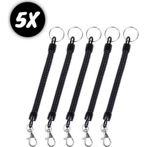Stokey® 5 x Uittrekbare Spiraal Koord Sleutelhanger - Sleutel hanger met uitrekbare koord aan broek voor Sleutels en Pasjes