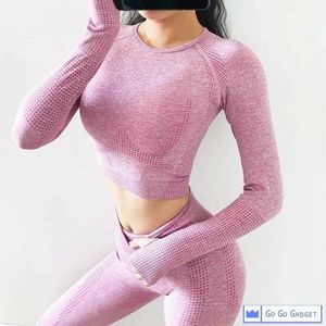 Sporttop | crop top | lange mouw | naadloos | sneldrogend | roze | S