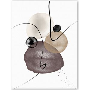 Dibond - Reproduktie / Kunstwerk / Kunst / Abstract / - Wit / zwart / bruin / grijs - 80 x 120 cm.