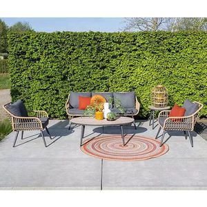 Garden Impressions Margriet stoel-bank loungeset - Natural rotan/Mystic Grey - 5 delig