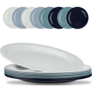 8 stuks plastic borden, herbruikbaar, 24 cm, onbreekbare platte borden, kunststof borden van polypropyleen, duurzame borden voor salade, pasta, party, huis, magnetron en vaatwasserbestendig