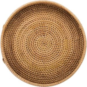 Ronde Rotan Dienblad 35 cm Hand Geweven Rieten Lade Rotan Lade Rustieke Decoratieve Lade voor Ontbijt, Drankjes, Snack, Brood voor Salontafel Bar Diner Feesten Keuken Organizer