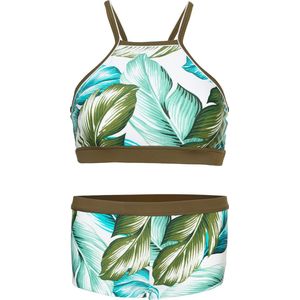 Bikini hipster broekje en crop top met racerback - Bali leaf 140-146