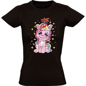 Unicorn Kerst Dames T-shirt | Kerstshirt | Kerstboom | Lampjes |  Shirt