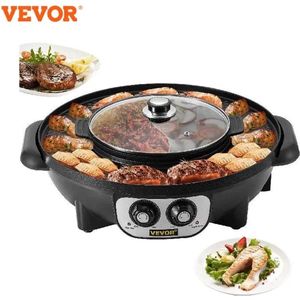 ShopbijStef - Vevor Koreaanse BBQ en Hotpot Elektrische Set - Geniet van een Koreaanse Grill en Hotpot Ervaring - Gourmetstel met Steengrill - Zwart