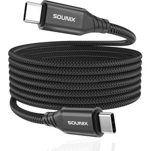 Sounix USB C kabel met E-marker - 5A100W - 2 Meter - Snellader - USB 3.2 - Oplaadkabel - 20Gbps - Gevlochten Nylon