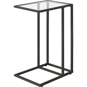 C-vormige bijzettafel van gehard glas - snack bijzettafel voor kleine ruimte - met metalen frame - smalle banktafel - woonkamer slaapkamer - moderne stijl - 40 × 30 × 63 cm - zwart HGD001B Bijzettafel