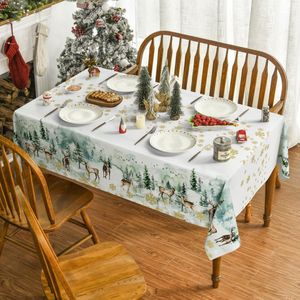 Tafelkleed voor Kerstmis, 100 x 140 cm, gouden sneeuw, hert, tafelkleed voor feest, picknick, diner, decoratie