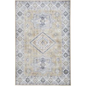 Vercai Rugs Fenix Collectie - Laagpolig Vloerkleed - Modern Tapijt met Vintage Ontwerp - Chenille - Geel - 80x150 cm