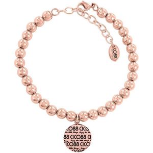 CO88 Collection Elemental 8CB 14017 Stalen Armband met Hanger - CO88 hanger en Jade Natuursteen 6 mm - Lengte 17 + 5 cm - Rosékleurig