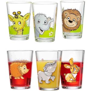 Kinderbrillen Jungle Dieren & Bosdieren, Set van 6, 205 ml, Bedrukte Kinderbekers met Dierenmotieven, Vaatwasmachinebestendig.