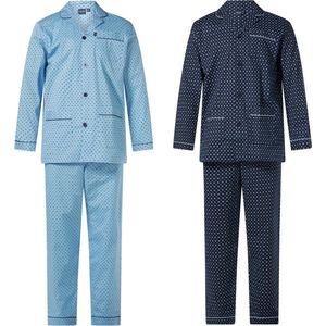 Gentlemen - 2 klassieke heren pyjama's 9420/21 met doorknoop - 100% katoen - blue en navy - maat 56