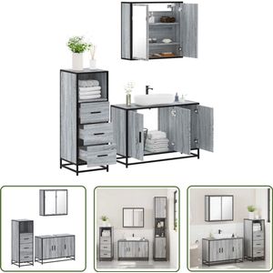 The Living Store 3-delige Badkamermeubelset bewerkt hout grijs sonoma eikenkleur - Badkamermeubilair - Badkamerinrichting - Badkameraccessoires - Spiegelkasten - Wastafelkasten