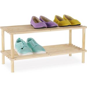 Relaxdays schoenenrek hout - 2 etages - houten opbergrek voor schoenen - open schoenenkast