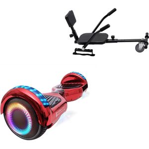 E-Mobility Rentals Hoverboard Met Hoverkart Comfort Zwart - Regular Neon Rood - Standard Afstand - 6.5'' Wielen - Oxboard - 15kmh - Bluetooth Speakers - LED Verlichting - UL2272 Gecertificeerd - Anti lek banden - Cadeau voor Kinderen, Tieners en Volw