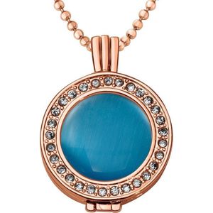 Quiges - Munthouder met Ketting en Munt 25mm Cat's Eye Lichtblauw - Rose Goudkleurig met Zirkonia - EPRHZ1887
