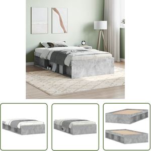 The Living Store Bedframe - Houten - 203 x 93 x 35 cm - Betongrijs